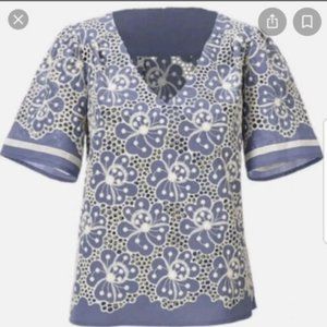 Cabi Inspire Top Blue White Lace Eyelet – Size L.